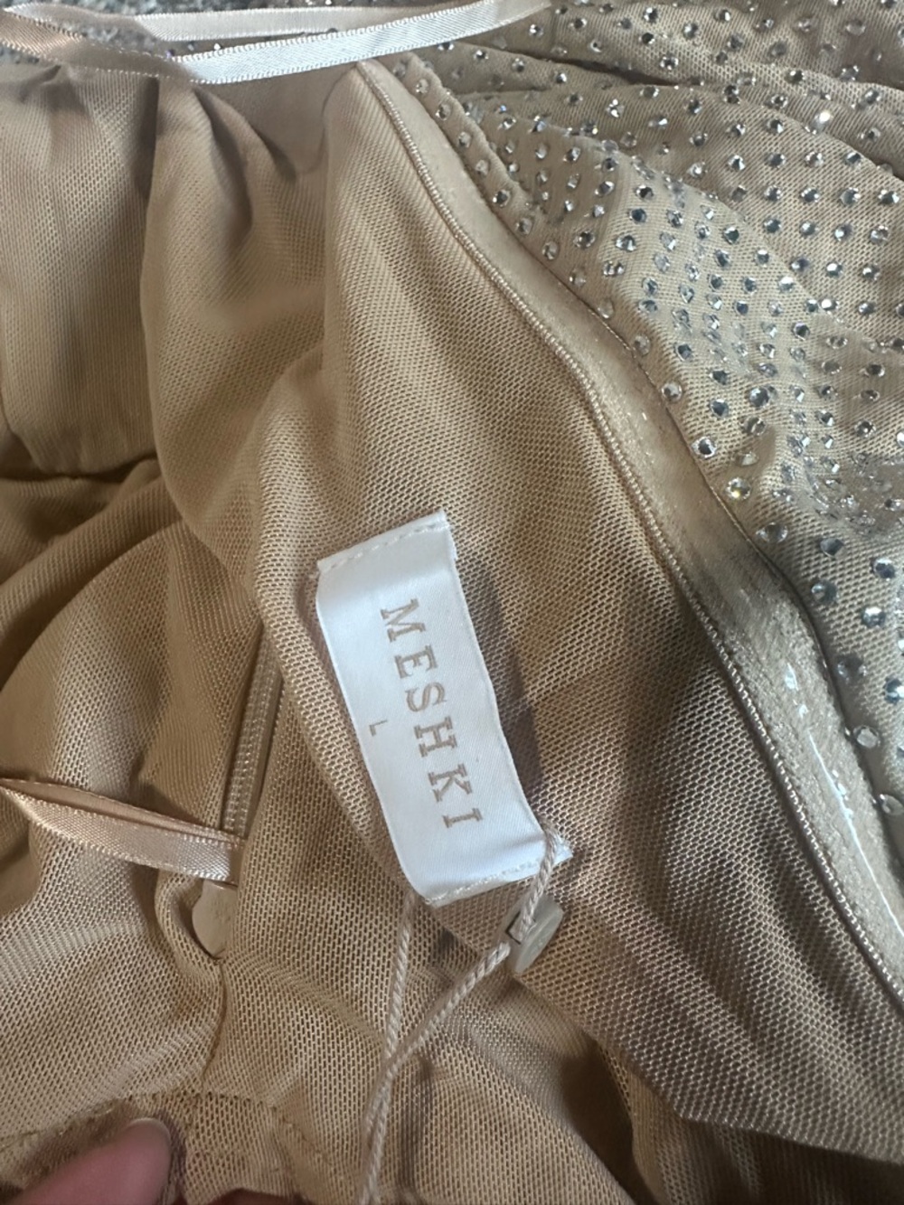 Meshki Marcel Off Shoulder Diamante Maxi Dress Nude - Picture 11 of 11
